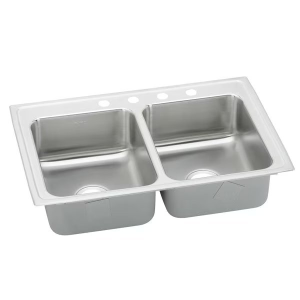 Lustertone Stainless Steel 29 X 18 X 4-1/2 Equal Double Bowl Top Mount Ada Sink, Elkay, Mfr#: LRADQ2918453